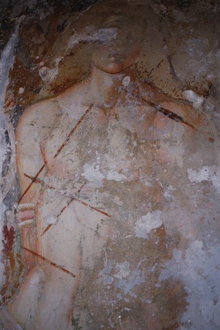Anonimo — Anonimo romano - sec. XV - Busto di san Sebastiano — particolare
